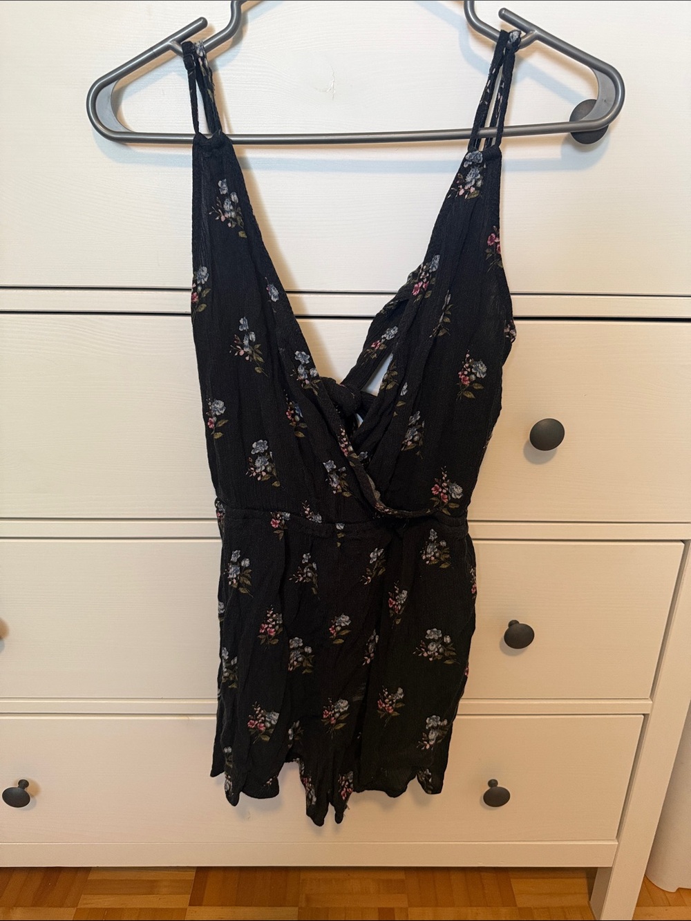 Garage Black Floral Romper with Spaghetti Straps